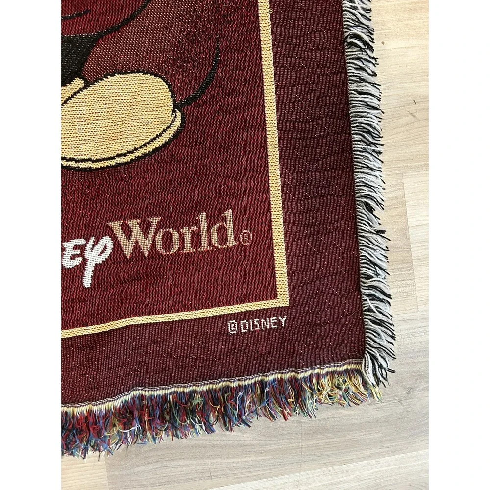 Walt Disney World Mickey Mouse Magic Kingdom Epcot Burgundy Blanket Throw